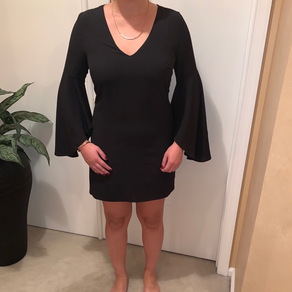 Bebe V Neck Bell Sleeve Black Dress